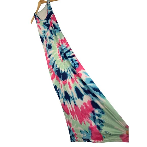 Tie-Dye Maxi Tank Dress L/XL Knit Sleeveless 8861 Vacay Resort Swim Cover - Picture 2 of 7